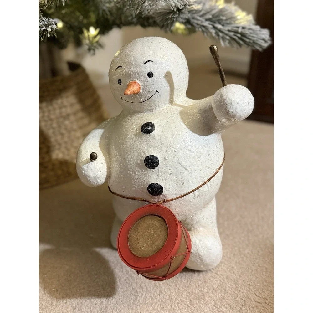 Vintage Bethany Lowe Designe Snowman With Drum/Sticks Papier Mache 15